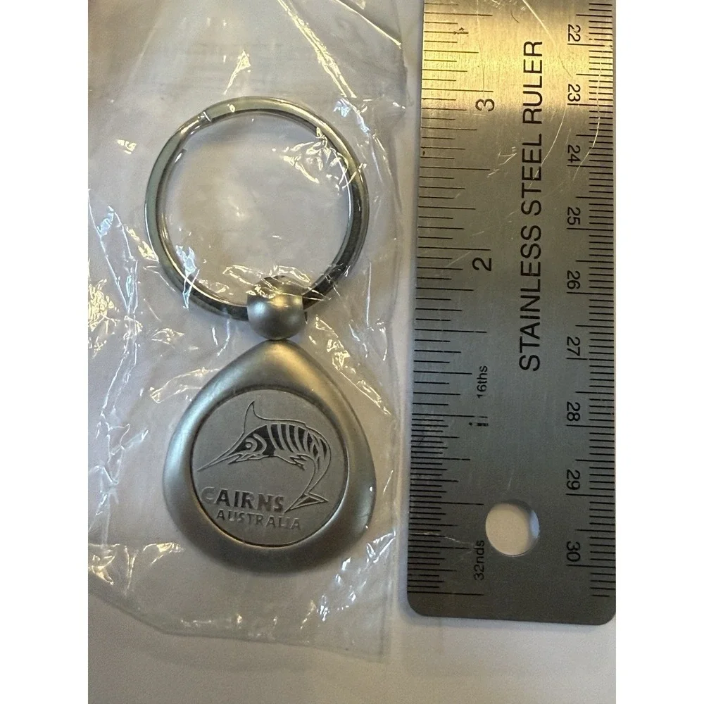 Vintage NEW Cairns Australia Silver Tone Marlin Fish - Keyring 3